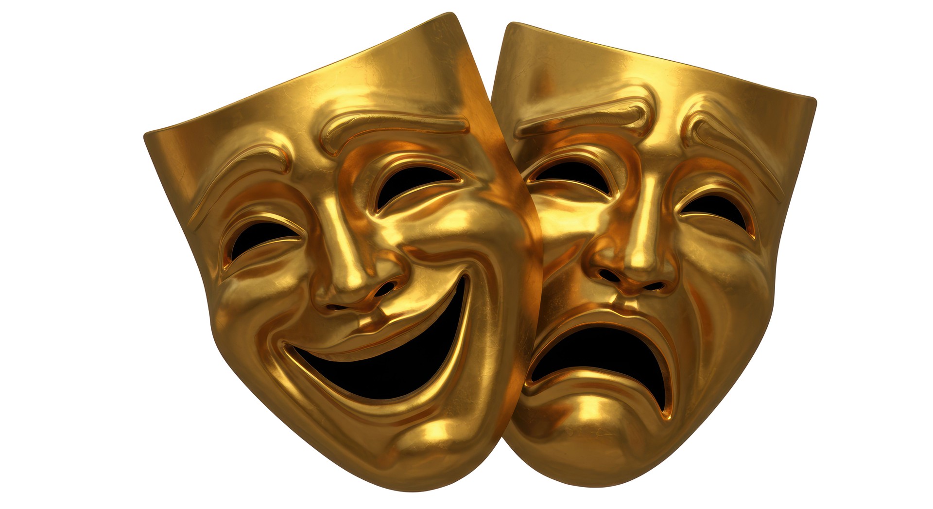 Máscaras aisladas de comedia y tragedia dorada